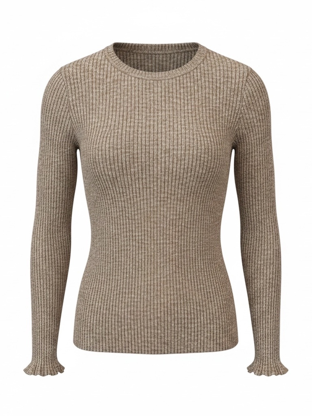 Everlane Neutral Ribbed Crewneck Knit Sweater in White and Beige - Size Small